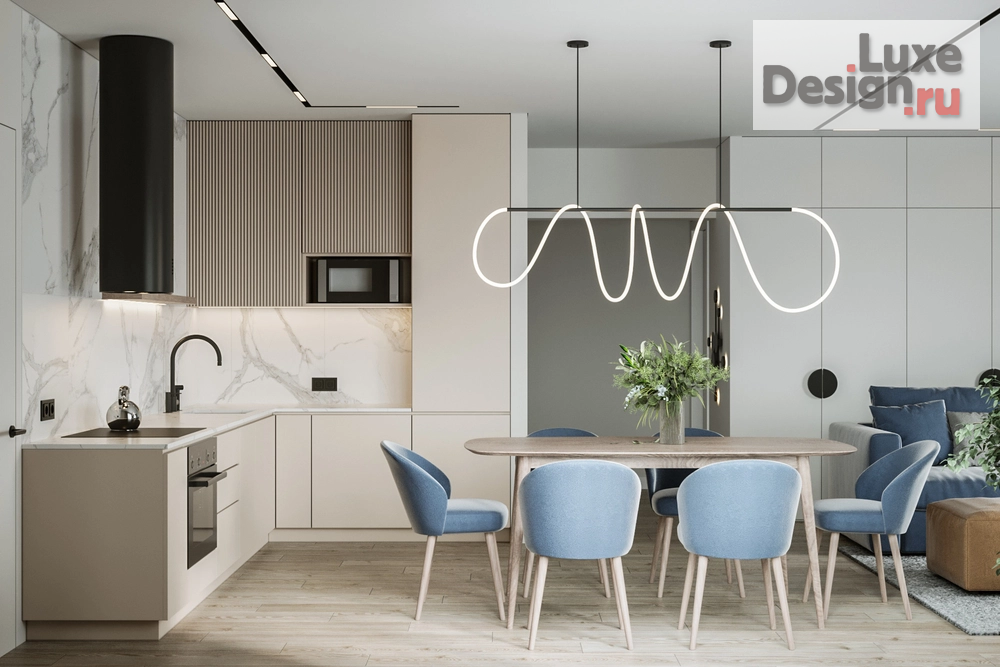 Дизайн интерьера загородного дома "Кухня-гостиная 34 кв м" (фото 2)