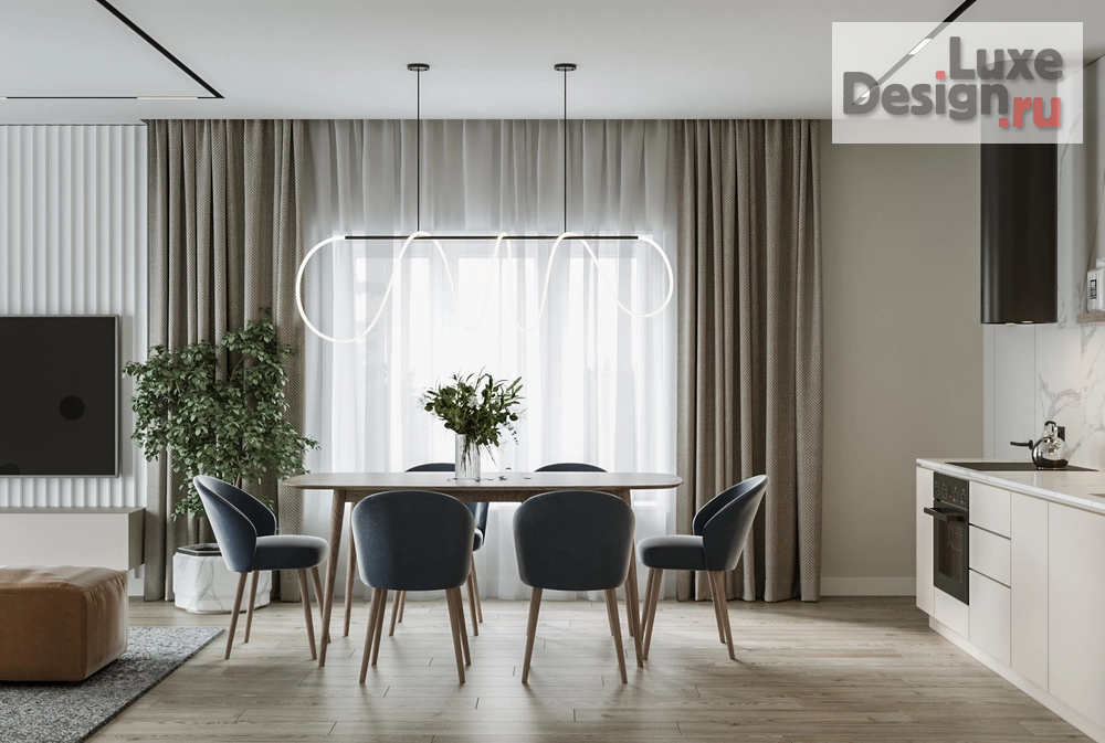 Дизайн интерьера загородного дома "Кухня-гостиная 34 кв м" (фото 4)